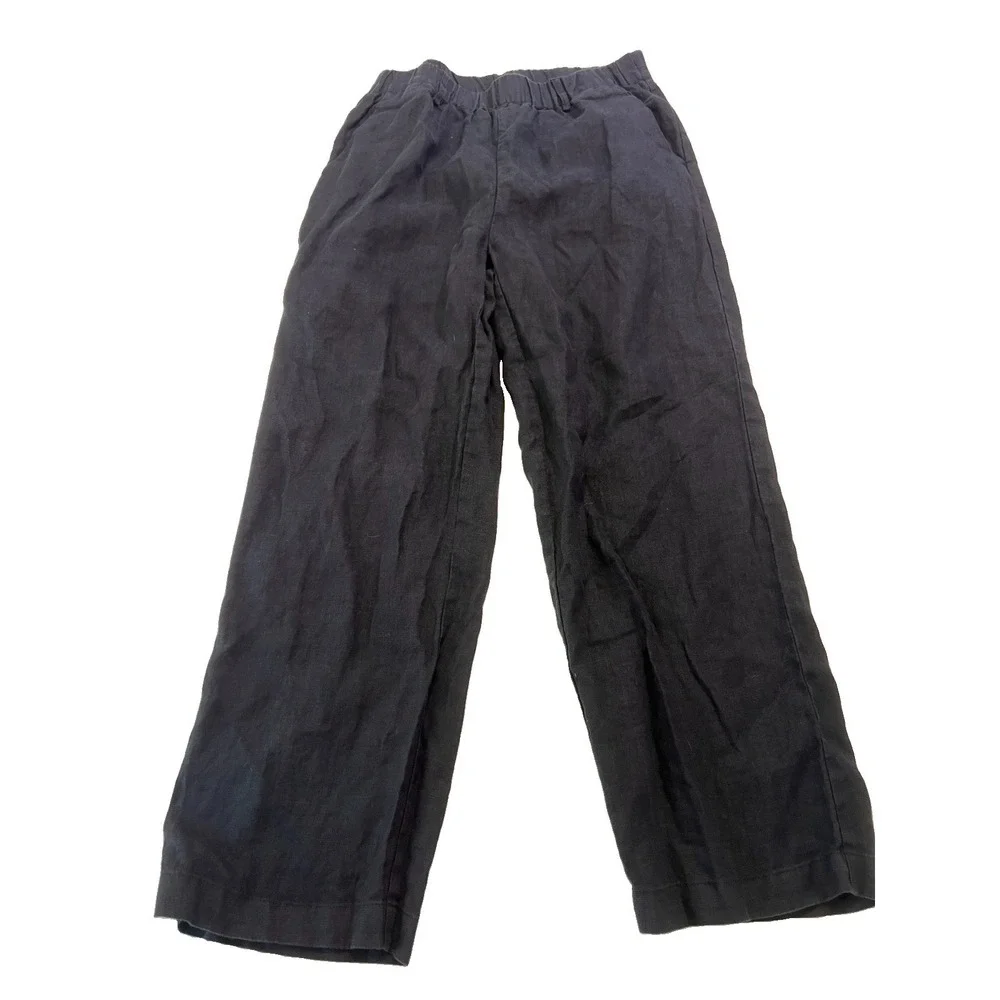 Quince 100% European Linen Pants S Black Wide Leg Chambray Coastal Quiet Luxury